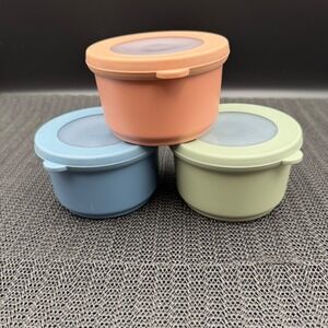 Figmint 3pc Small Round Food Storage Containers Set Pastel Blue Green Peach BPA